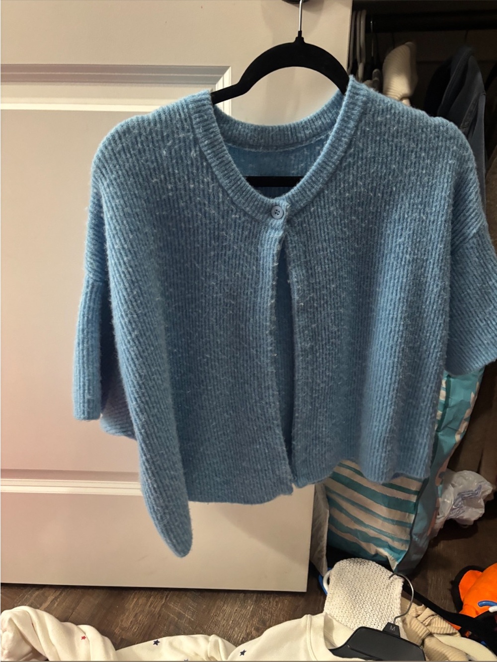 Daily Drills Light Blue Ribbed Short-Sleeve Cardigan